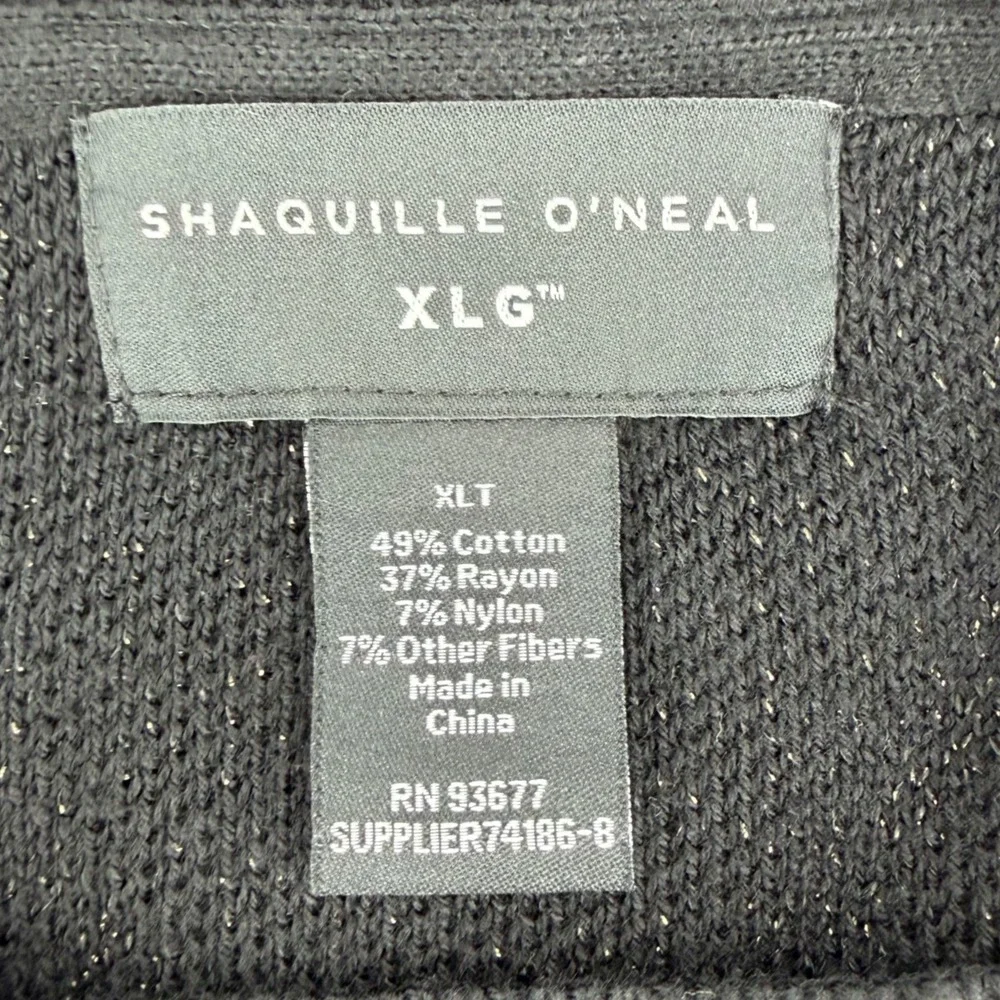 Shaquille O'Neal Men's XLT Black Sweater Metallic Diamond Long Sleeve‎ Crew Neck